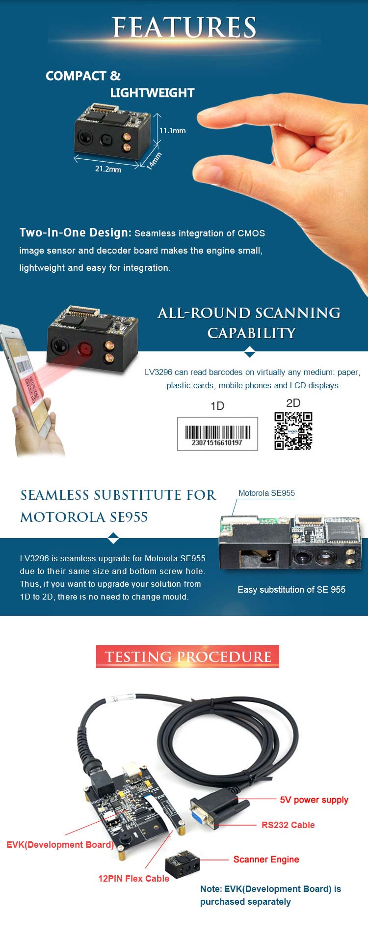 2D Barcode Scanner Module LV3296