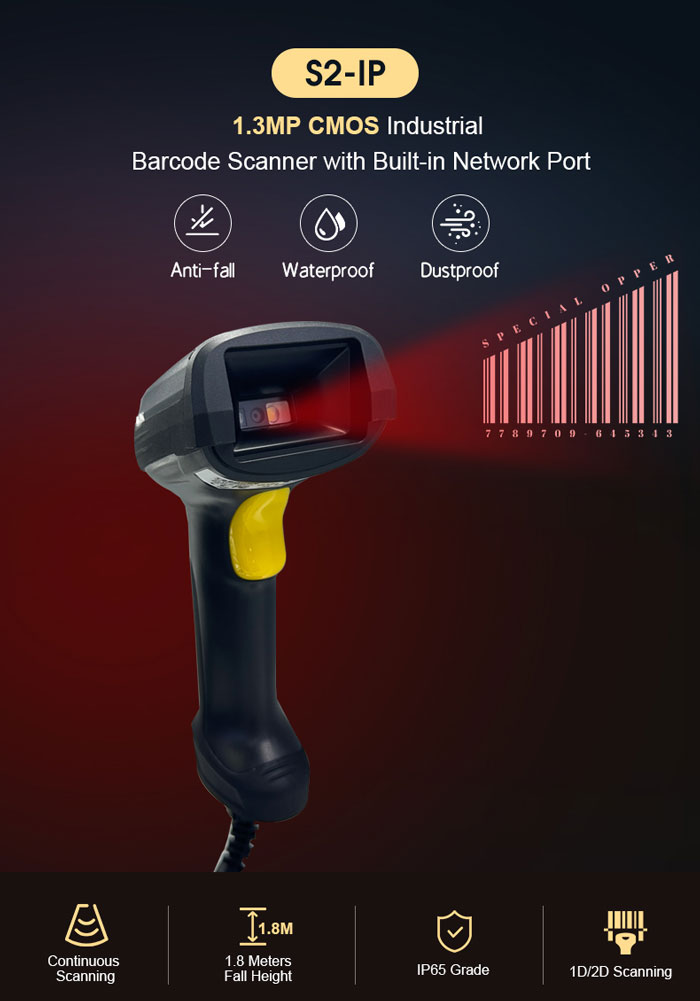 S2-IP Handheld Industrial QR Code Reader Scanner Gun